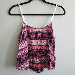 Elephant Floral Print Tank Top Adjustable Straps